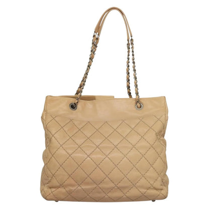 Chanel Petite Shopping Tote Quilted Calfskin, BEIGE, LEATHER, Tote bag