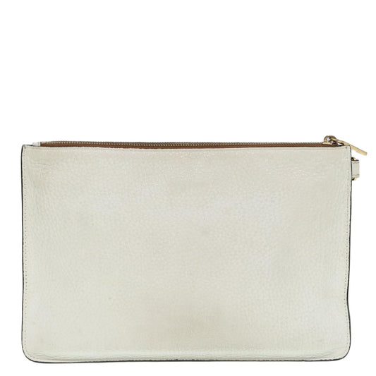 Fendi Mania Logo Zip Pouch Inlaid Leather, BEIGE, LEATHER, Clutche & pouche