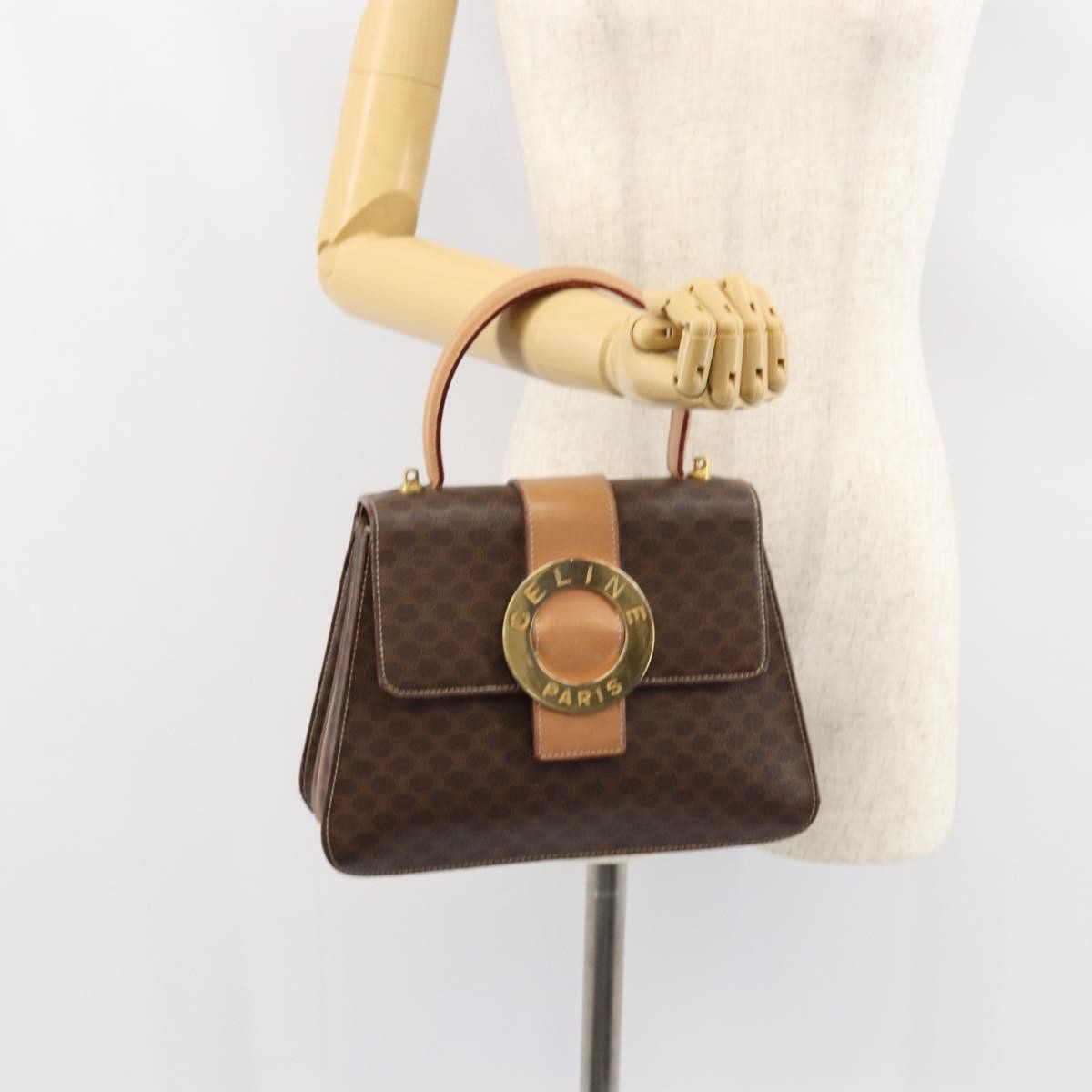Celine Vintage Macadam Handbag Canvas, BROWN, PVC, Handbag