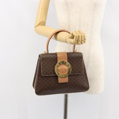 Celine Vintage Macadam Handbag Canvas, BROWN, PVC, Handbag