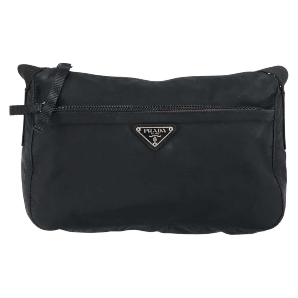 Prada Front Zip Messenger Bag Tessuto, BLACK, NYLON, Shoulder bag