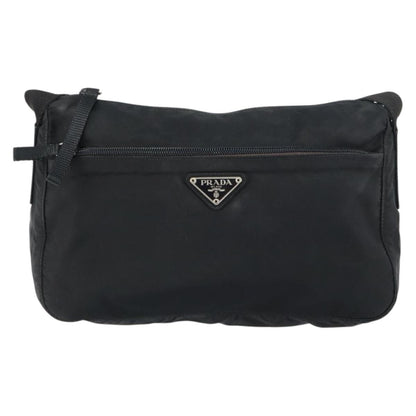 Prada Front Zip Messenger Bag Tessuto, BLACK, NYLON, Shoulder bag
