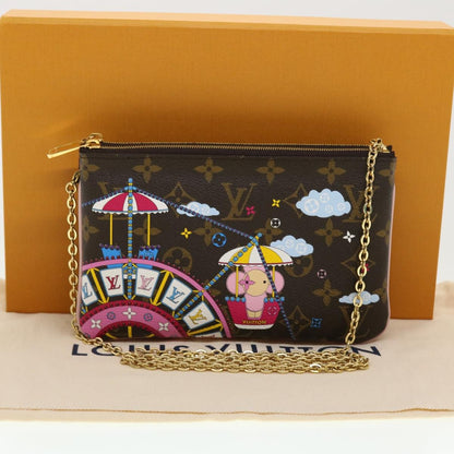Louis Vuitton Double Zip Pochette Limited Edition Vivienne Xmas Monogram Canvas, BROWN, CANVAS, Clutche & pouche