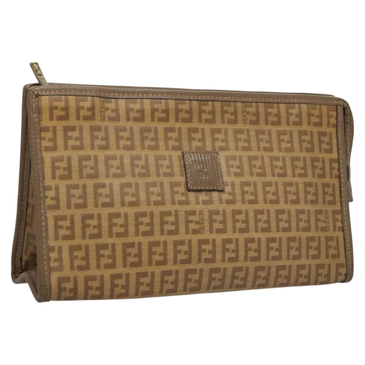 Fendi Vintage Zip Pouch Canvas, BEIGE, CANVAS, Clutche & pouche