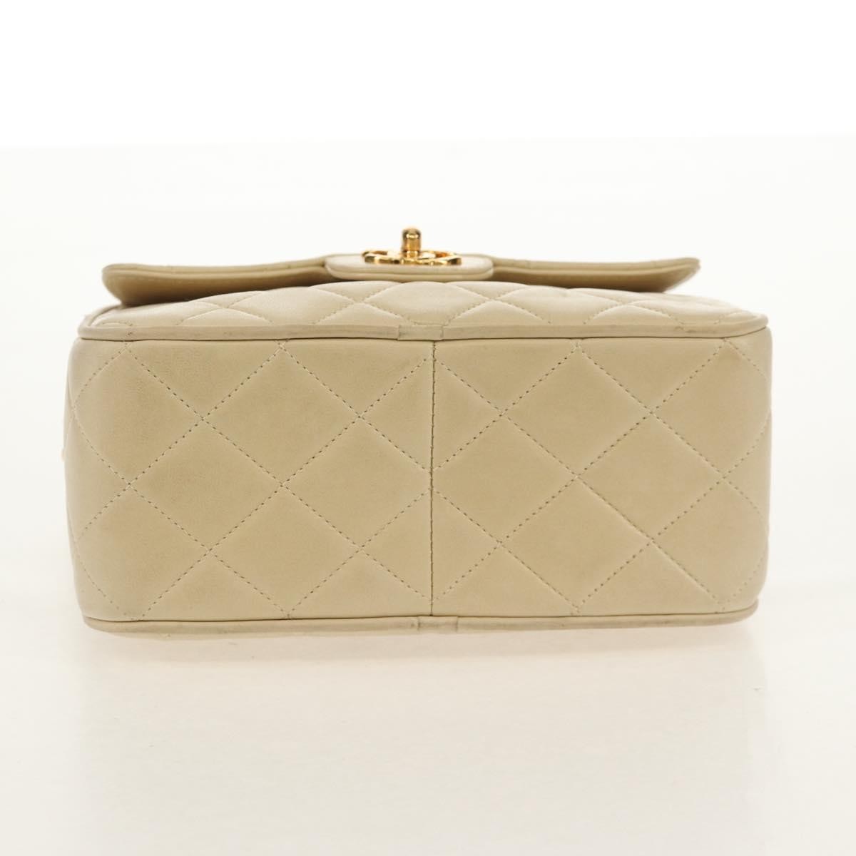 Chanel Chain Flap Shoulder Bag Quilted Lambskin, BEIGE, LEATHER, Shoulder bag