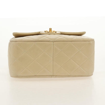 Chanel Chain Flap Shoulder Bag Quilted Lambskin, BEIGE, LEATHER, Shoulder bag