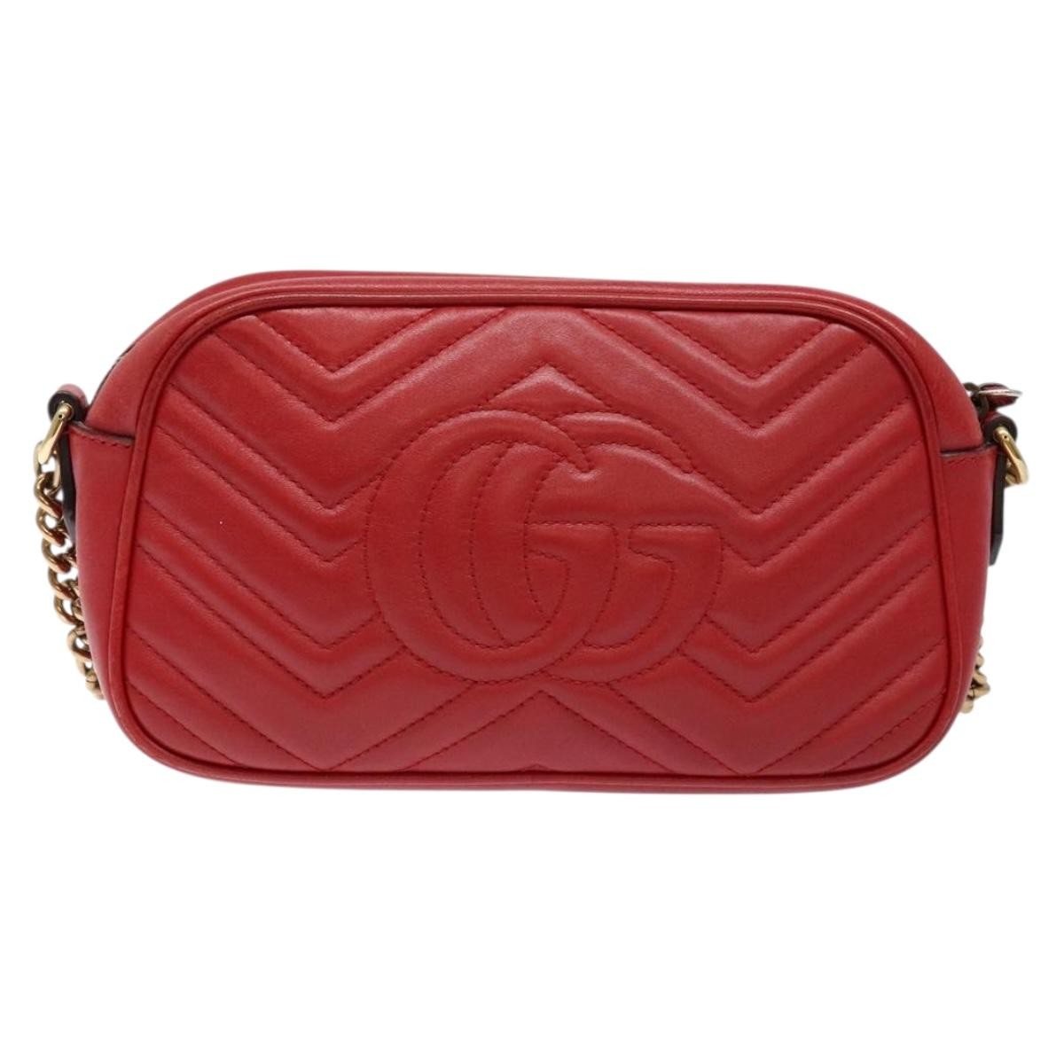 Gucci GG Marmont Triple Zip Chain Bag Matelasse Leather, RED, LEATHER, Shoulder bag