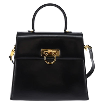 Salvatore Ferragamo Gancini Convertible Top Handle Bag Leather, BLACK, LEATHER, Handbag