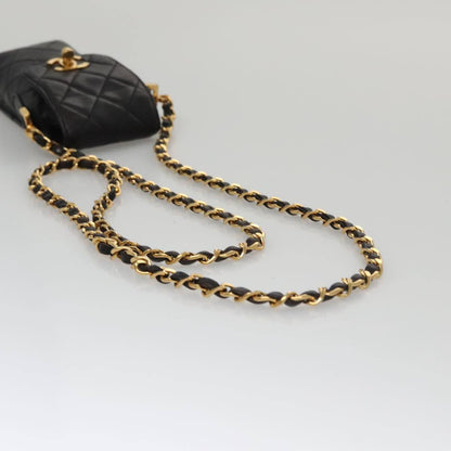 Chanel CC Phone Pouch with Chain Quilted Lambskin, BLACK, LEATHER, Crossbody bag