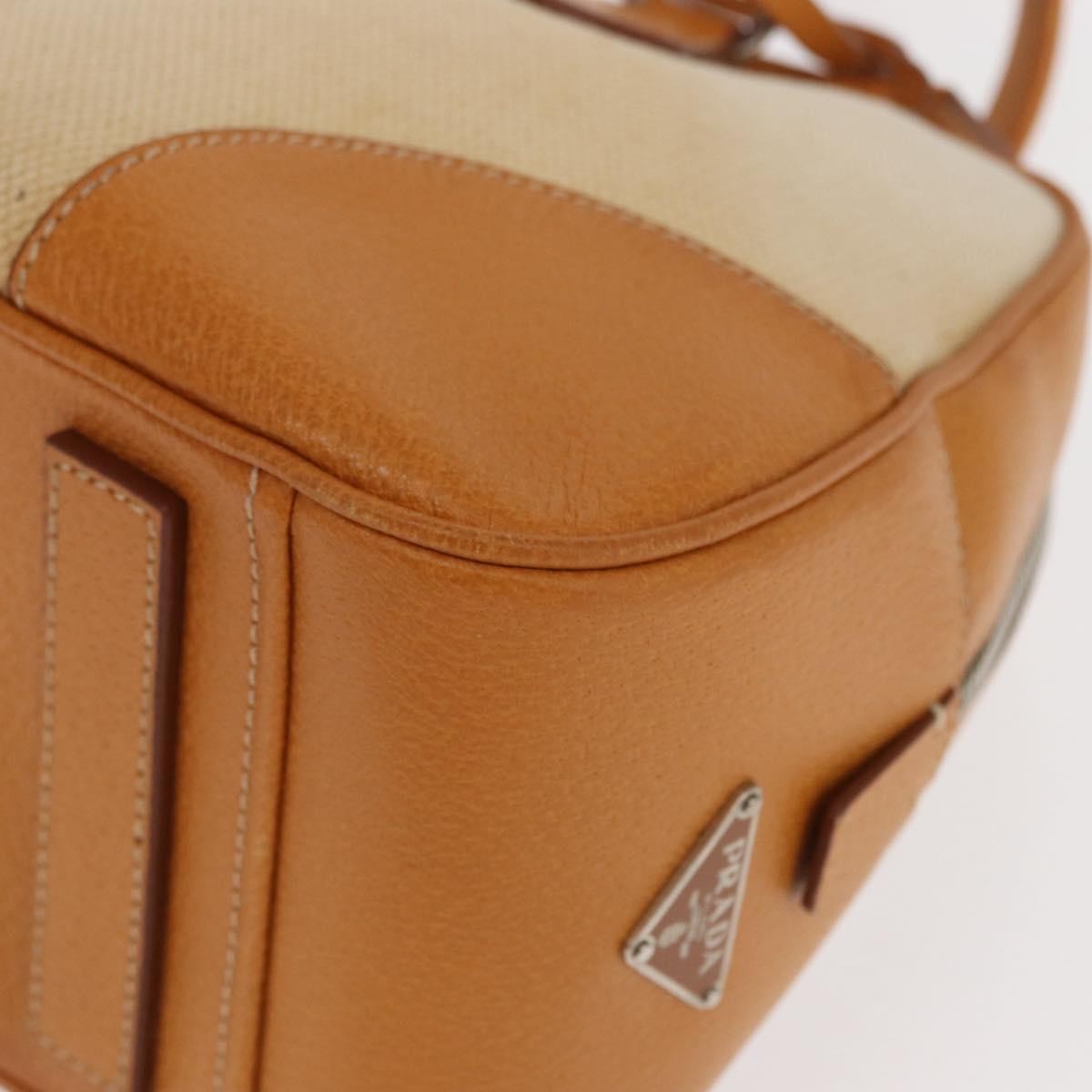 Prada Bowler Bag Canvas with Leather, BEIGE, CANVAS, Handbag