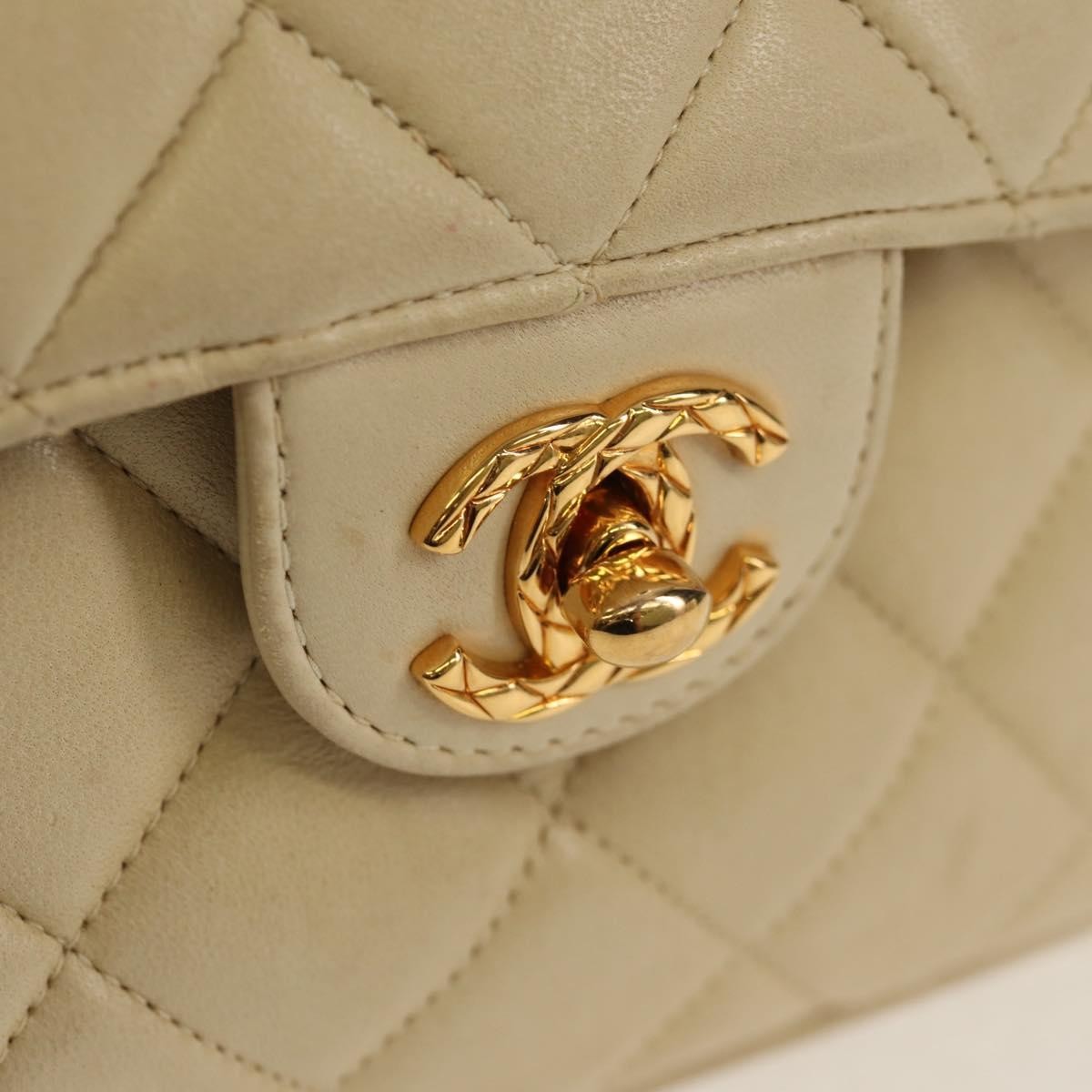 Chanel Chain Flap Shoulder Bag Quilted Lambskin, BEIGE, LEATHER, Shoulder bag