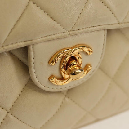 Chanel Chain Flap Shoulder Bag Quilted Lambskin, BEIGE, LEATHER, Shoulder bag
