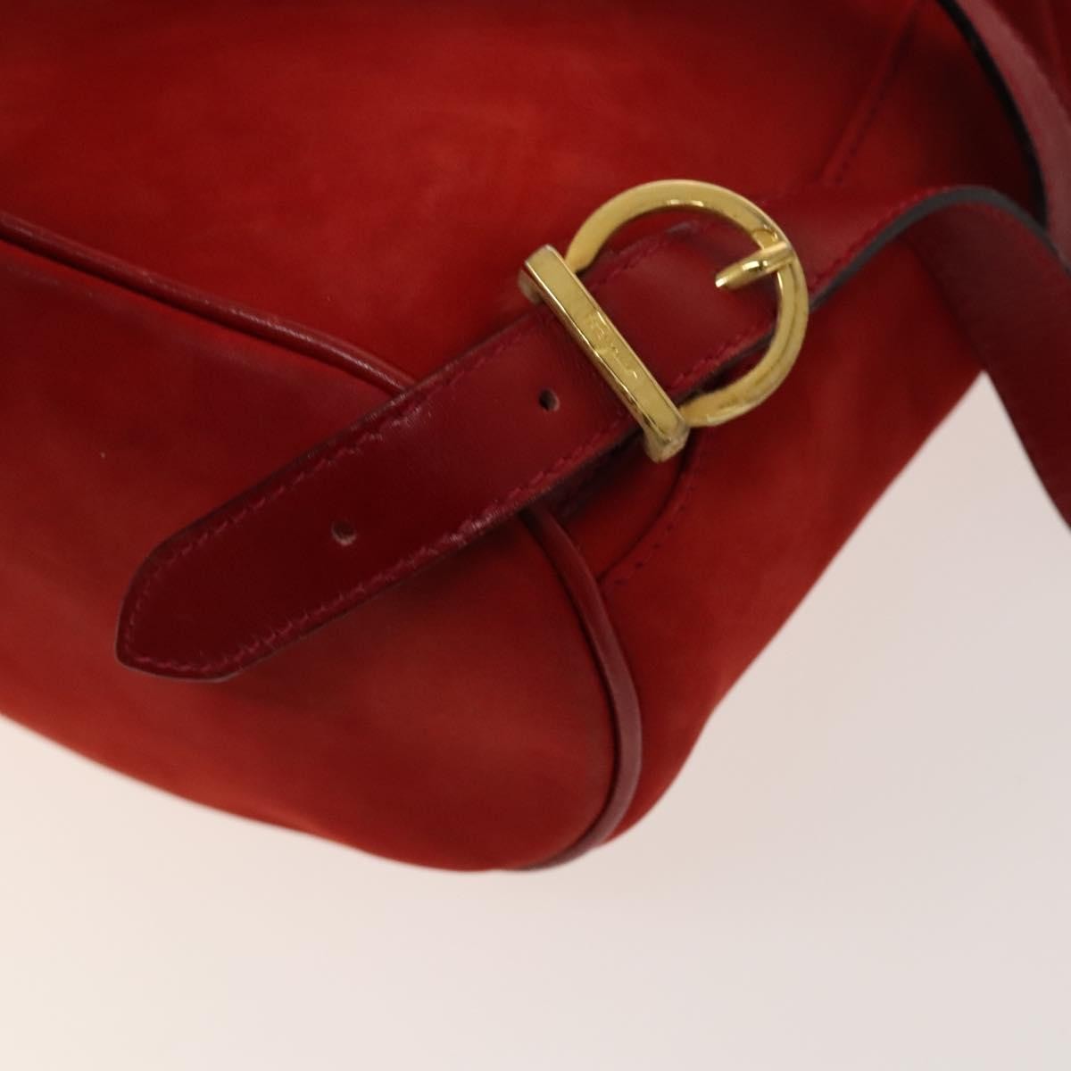 Salvatore Ferragamo Gancini Flap Drawstring Backpack Suede, RED, SUEDE, Backpack