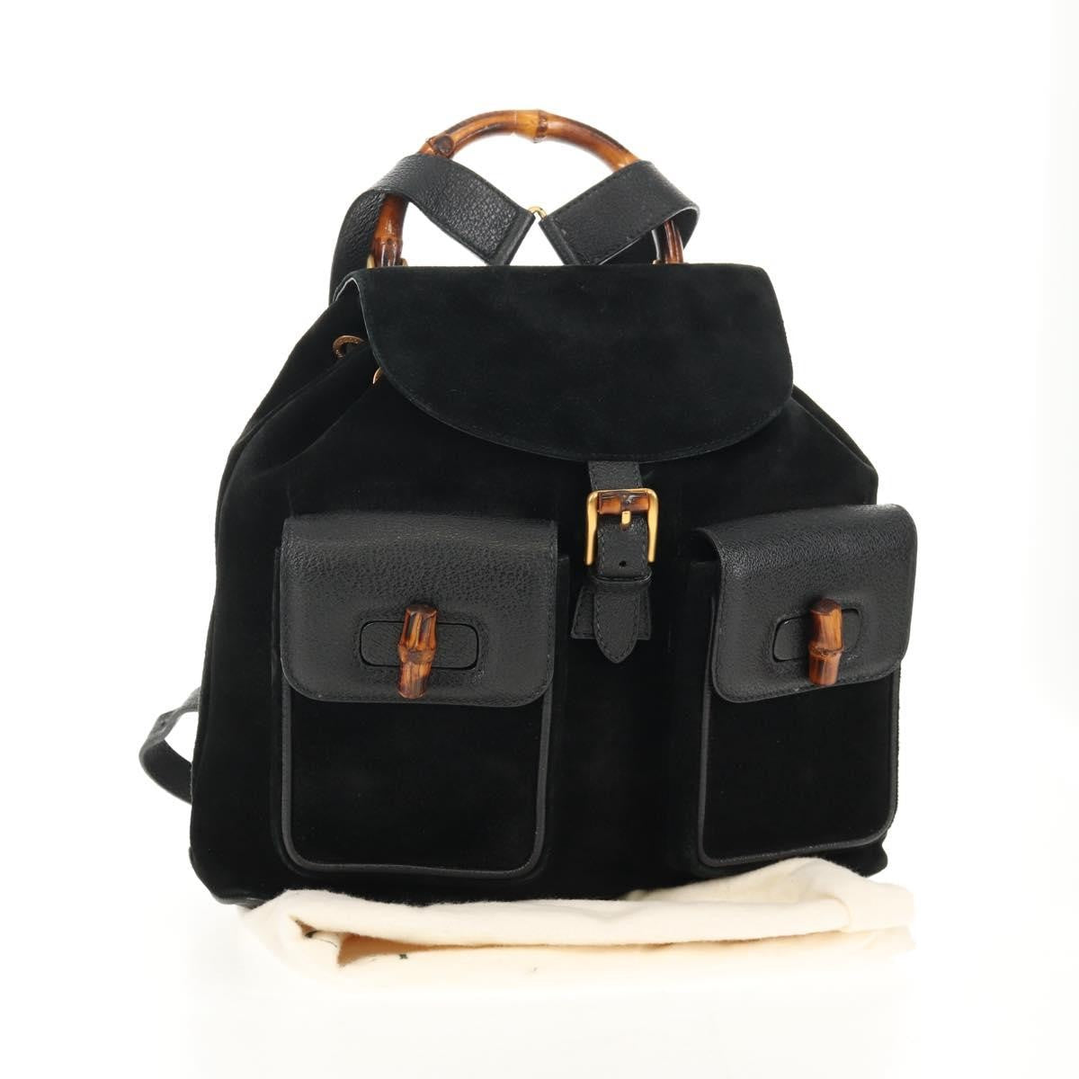 Gucci Vintage Bamboo Backpack Suede, BLACK, SUEDE, Backpack