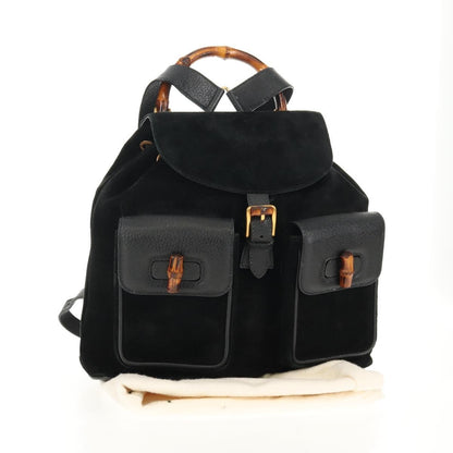 Gucci Vintage Bamboo Backpack Suede, BLACK, SUEDE, Backpack