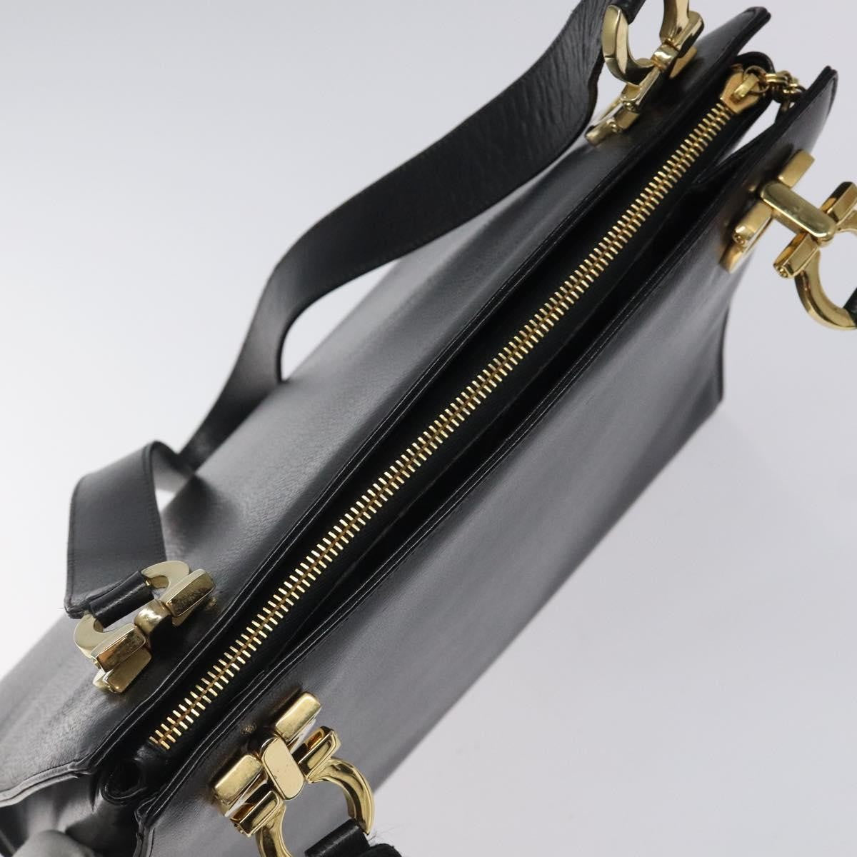 Salvatore Ferragamo Gancini Shoulder Bag Leather, BLACK, LEATHER, Shoulder bag