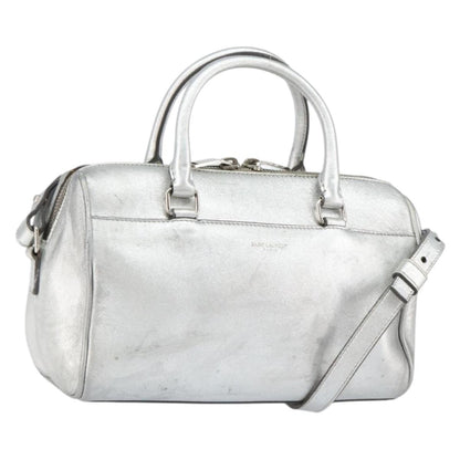 Saint Laurent Classic Duffle Bag Leather, SILVER, LEATHER, Handbag
