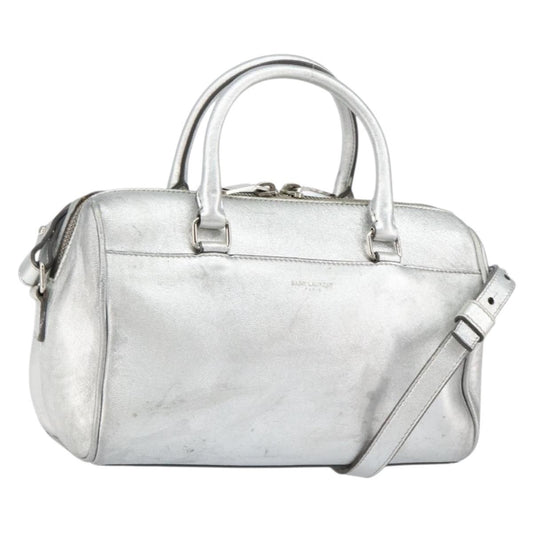 Saint Laurent Classic Duffle Bag Leather, SILVER, LEATHER, Handbag