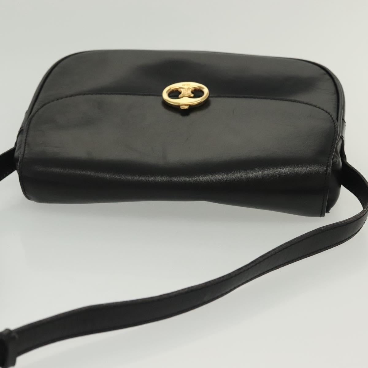 Celine Vintage Triomphe Shoulder Bag Leather, BLACK, LEATHER, Shoulder bag