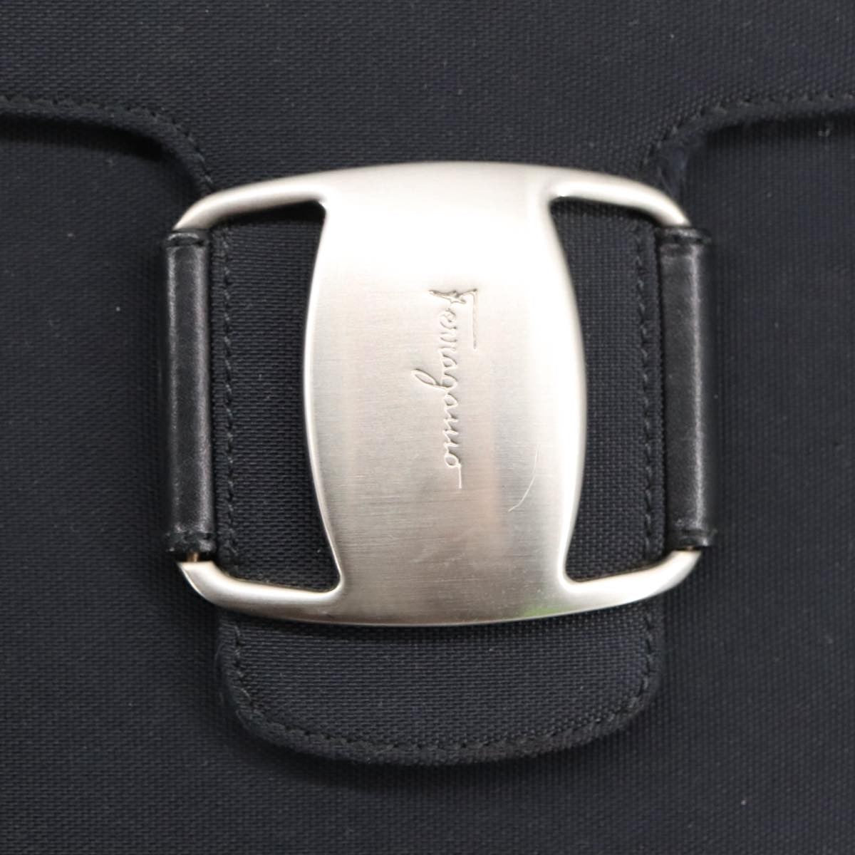 Salvatore Ferragamo Vala Shoulder Bag Canvas, BLACK, CANVAS, Shoulder bag