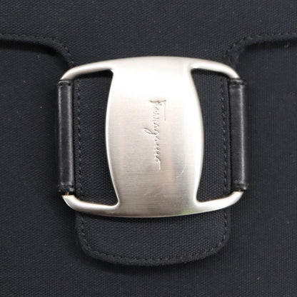 Salvatore Ferragamo Vala Shoulder Bag Canvas, BLACK, CANVAS, Shoulder bag