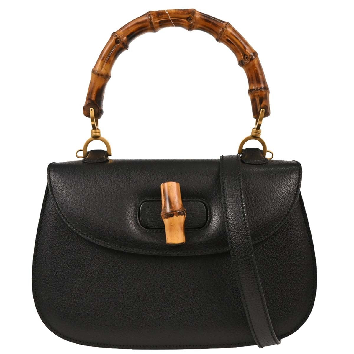Gucci Vintage Convertible Top Handle Bag Leather, BLACK, LEATHER, Handbag