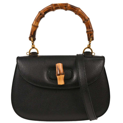 Gucci Vintage Convertible Top Handle Bag Leather, BLACK, LEATHER, Handbag