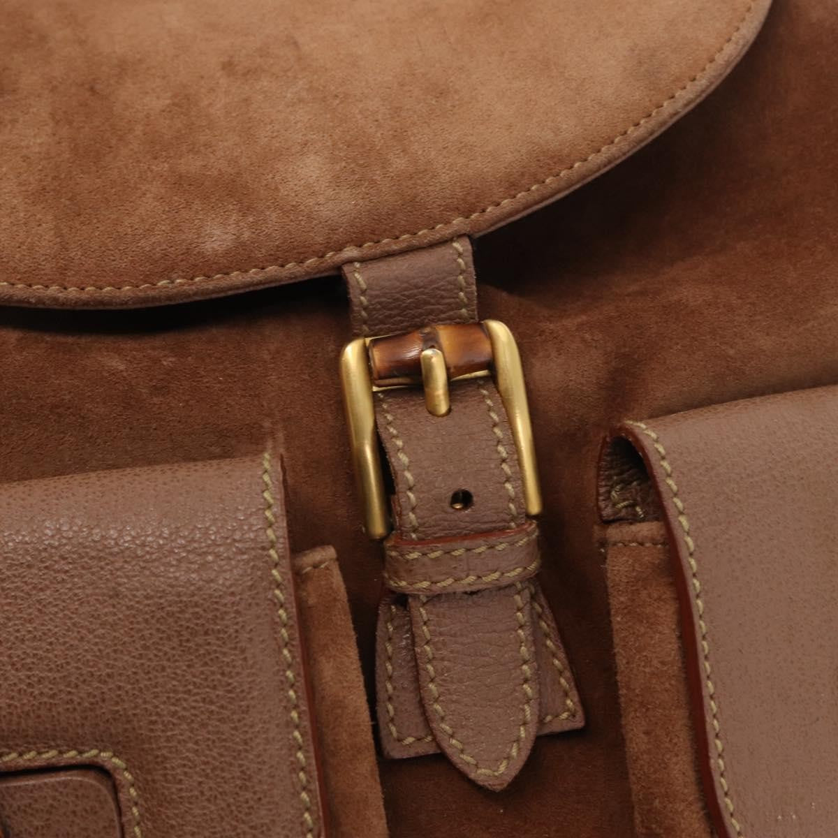 Gucci Vintage Bamboo Backpack Suede, BROWN, SUEDE, Backpack