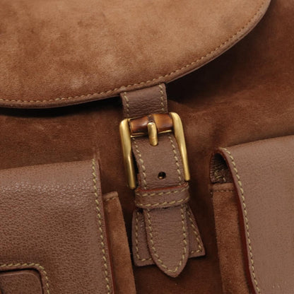 Gucci Vintage Bamboo Backpack Suede, BROWN, SUEDE, Backpack
