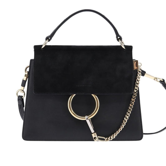 Chloe Faye Top Handle Bag Leather and Suede, BLACK, SUEDE, Handbag