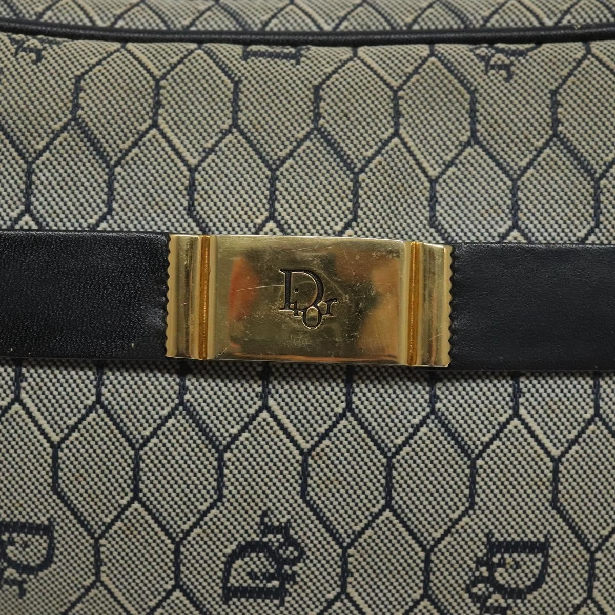 Christian Dior Vintage Honeycomb Shoulder Bag Canvas and Leather, NAVY, CANVAS, Shoulder bag