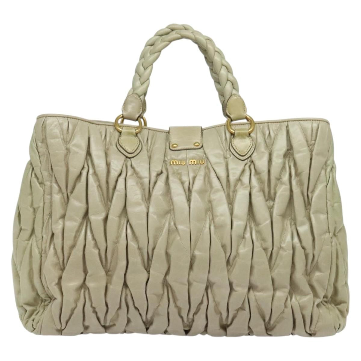 Miu Miu Coffer Convertible Satchel Leather, BEIGE, LEATHER, Handbag