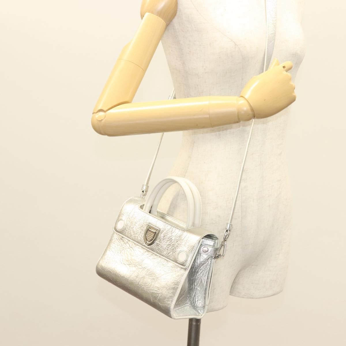 Christian Dior Diorever Bag Leather, SILVER, LEATHER, Bag