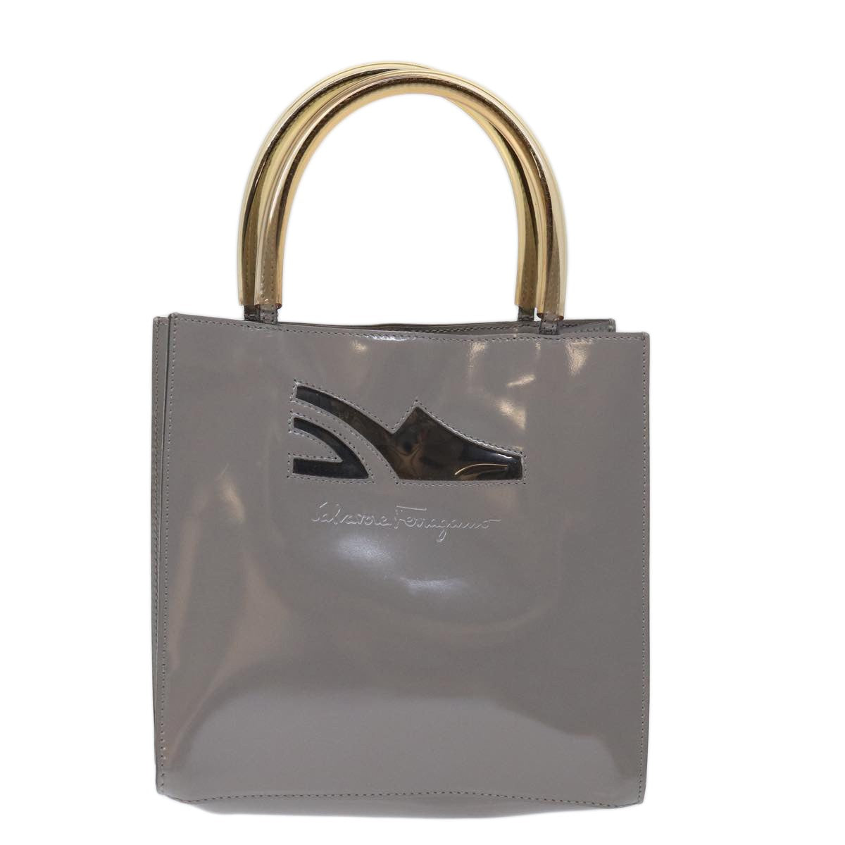 Salvatore Ferragamo Shopper Tote Patent Leather, GRAY, PATENT_LEATHER, Tote bag