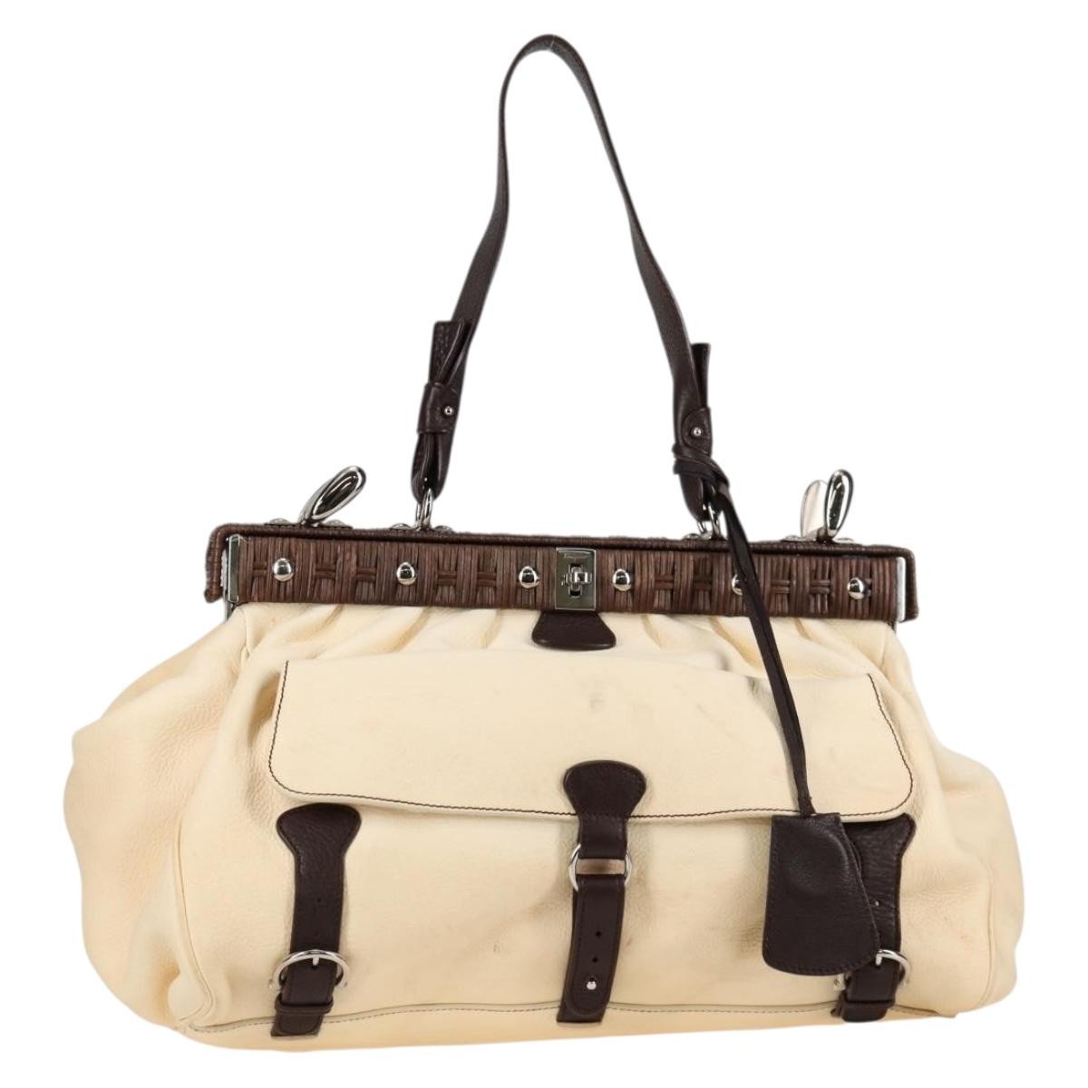 Salvatore Ferragamo Gancini handbag Leather, BEIGE, LEATHER, Handbag