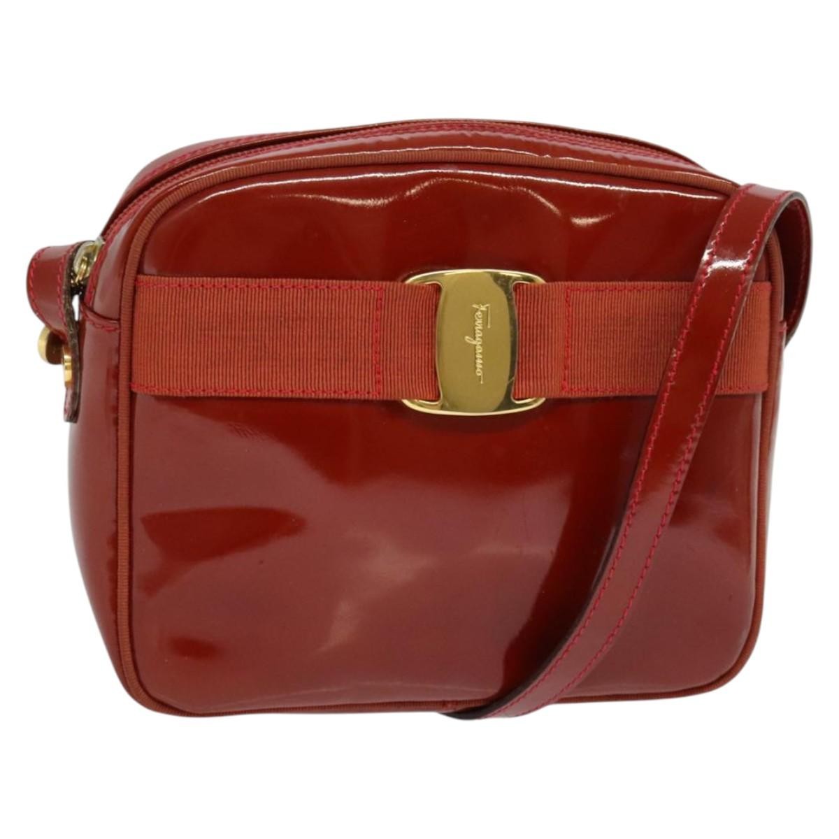 Salvatore Ferragamo Vala Shoulder Bag Patent Leather, RED, PATENT_LEATHER, Shoulder bag