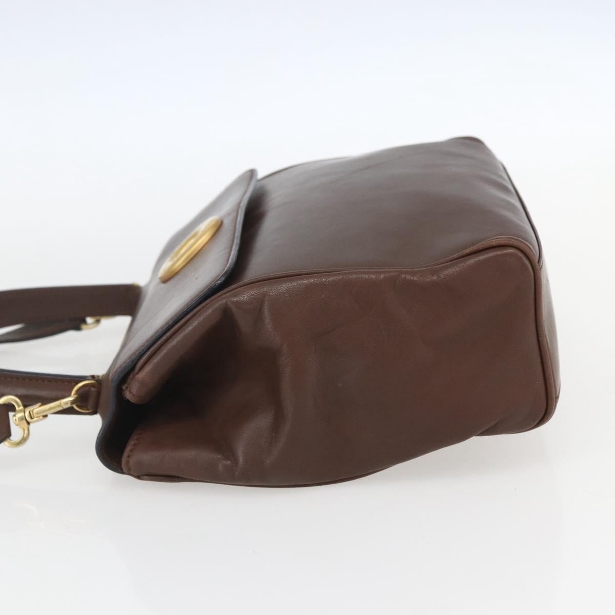 Celine Circle Logo Handbag Leather, BROWN, LEATHER, Handbag