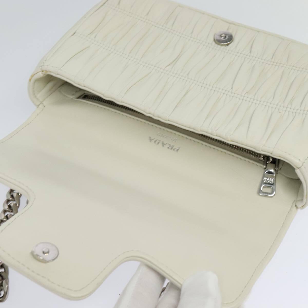 Prada Chain Flap Shoulder Bag Nappa Gaufre, WHITE, LEATHER, Shoulder bag