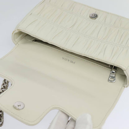 Prada Chain Flap Shoulder Bag Nappa Gaufre, WHITE, LEATHER, Shoulder bag