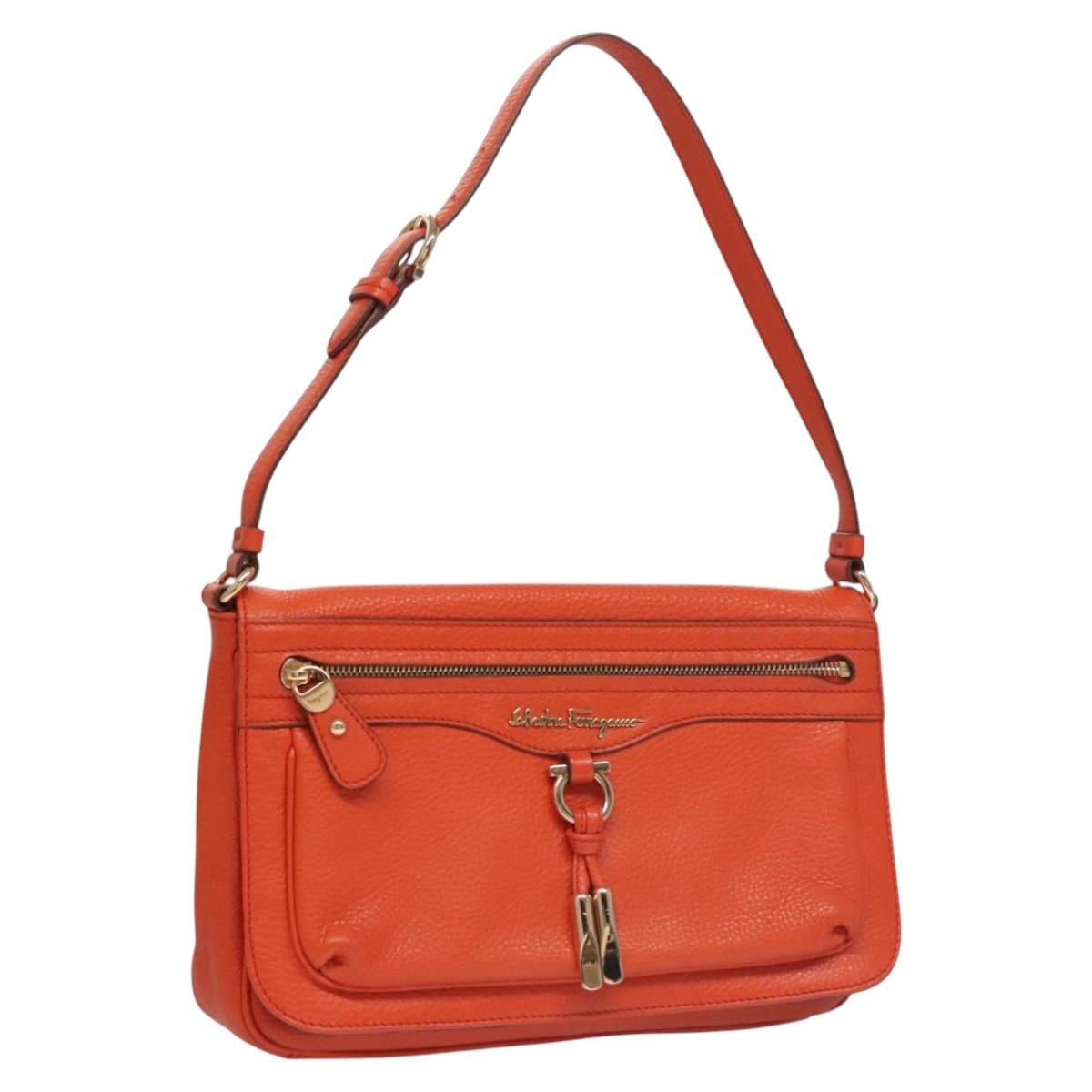 Salvatore Ferragamo Gancini Shoulder Bag Leather, ORANGE, LEATHER, Shoulder bag