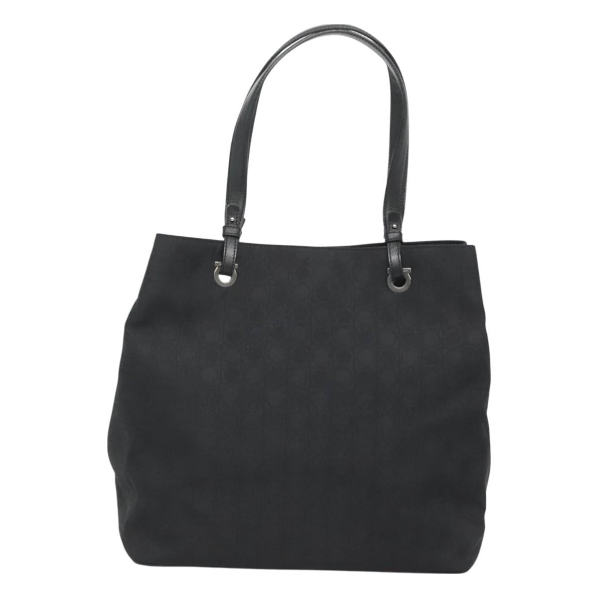 Salvatore Ferragamo Gancini Tote Canvas, BLACK, CANVAS, Tote bag