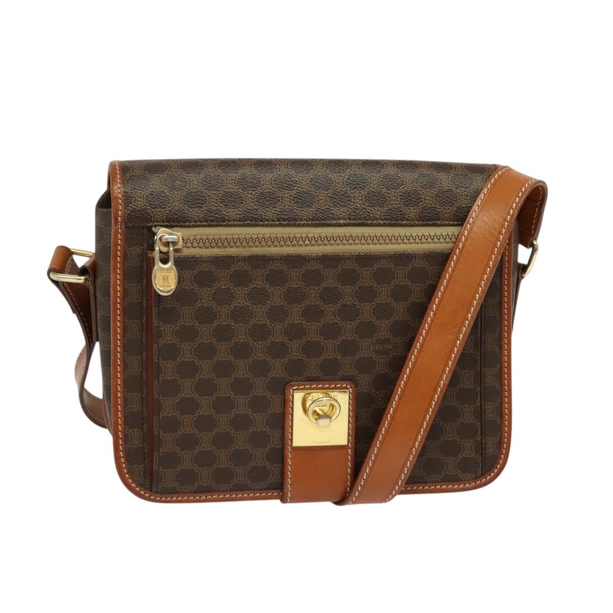 Celine Vintage Macadam Shoulder Bag Canvas and Leather, Brown, Canvas, Shoulder Bag