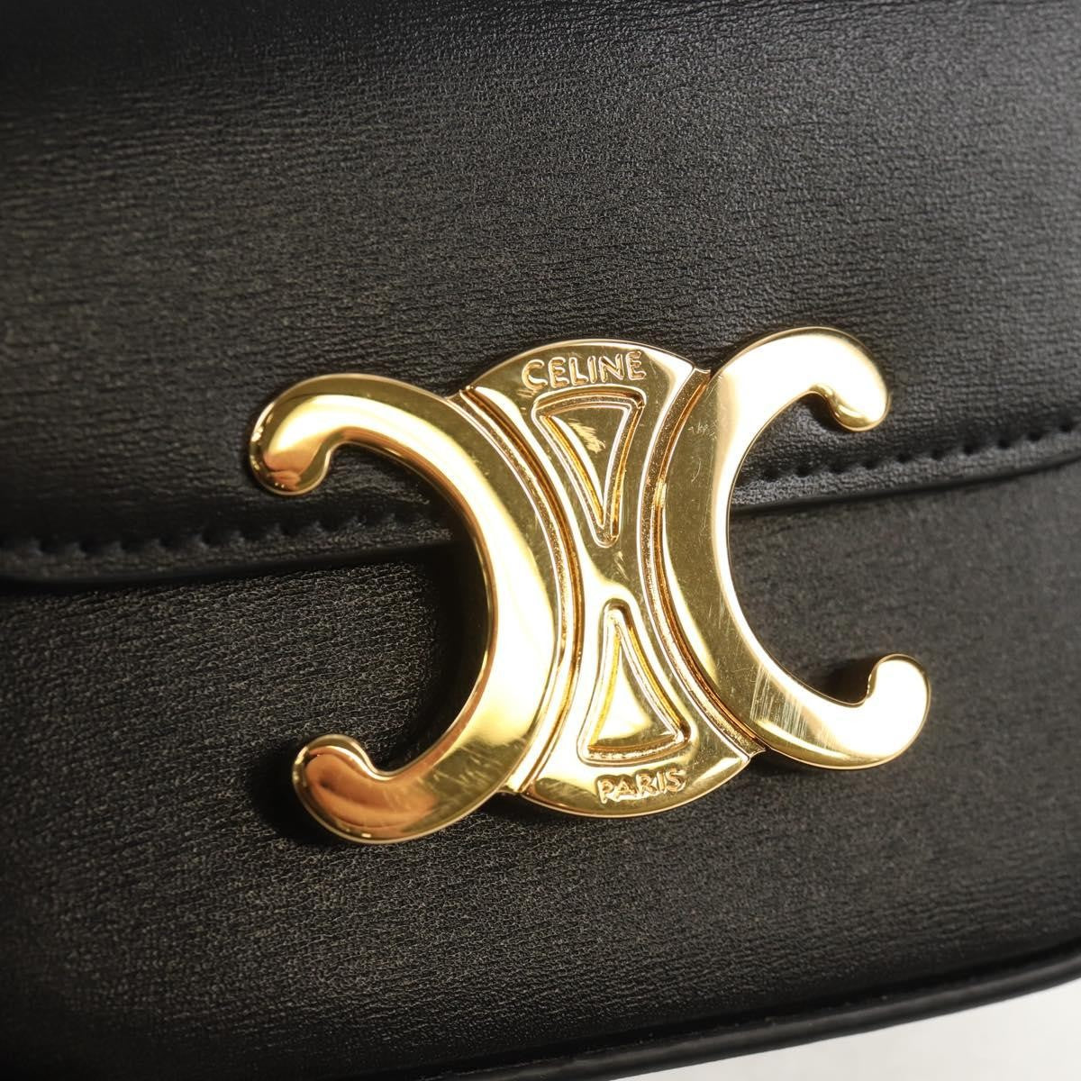 Celine Vintage Triomphe Shoulder Bag Leather, Black, Leather, Handbag