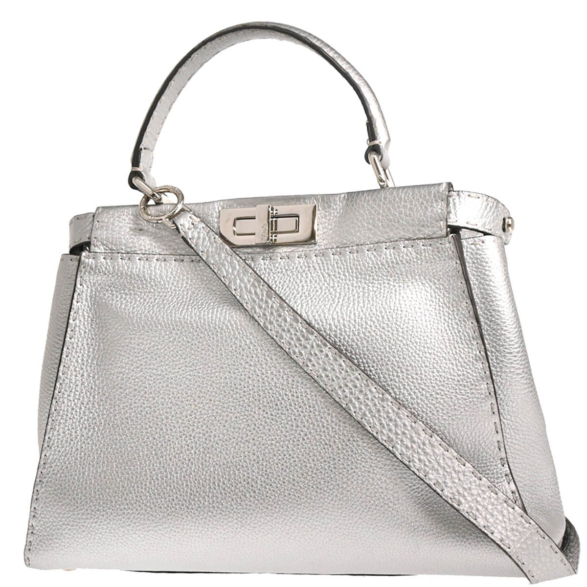 Fendi Peekaboo Bag Leather, SILVER, LEATHER, Handbag