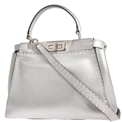 Fendi Peekaboo Bag Leather, SILVER, LEATHER, Handbag