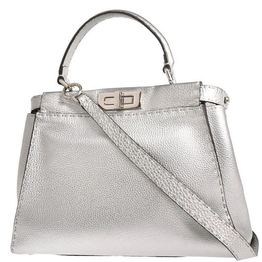 Fendi Peekaboo Bag Leather, SILVER, LEATHER, Handbag