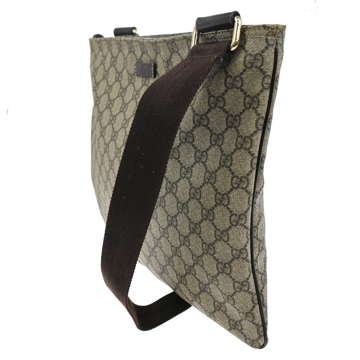 Gucci Zip Top Messenger Bag GG Coated Canvas, BROWN, CANVAS, Shoulder bag