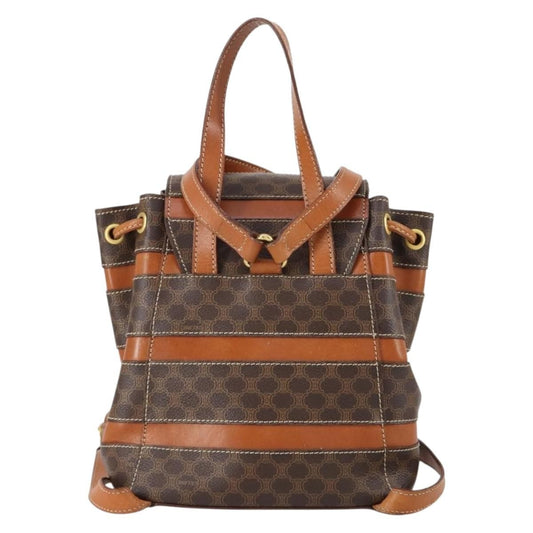 Celine Vintage Macadam Backpack Canvas and Leather, BROWN, CANVAS, Backpack