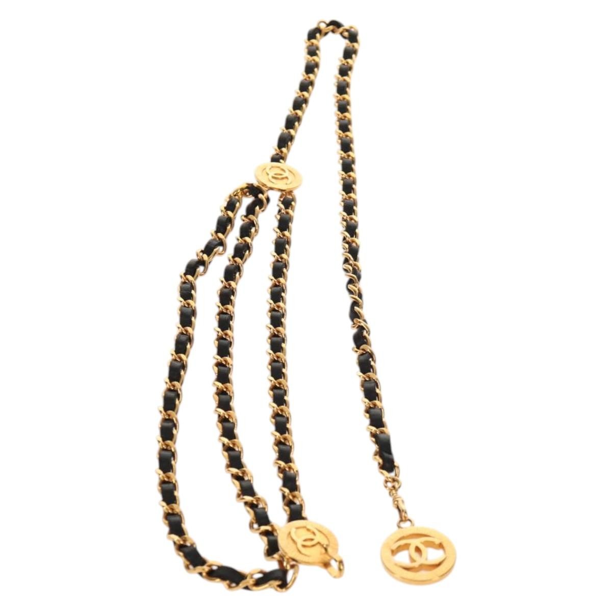 Chanel Vintage Multi-Chain Medallion Belt Metal and Leather, GOLD, METAL, Belts