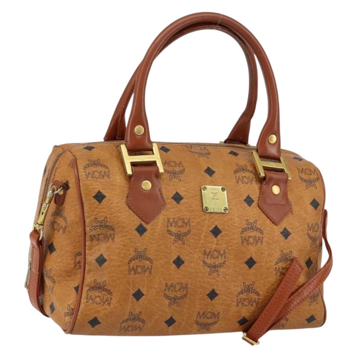 MCM Visetos Handbag Canvas and Leather, BROWN, CANVAS, Handbag